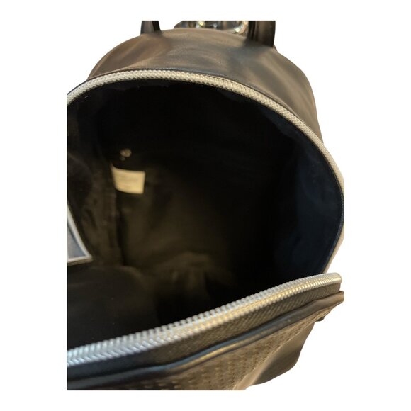 Cat-Face Faux Leather Mini Backpack – Black Perforated Whiskers Design – 9x8x4” - Picture 6 of 9